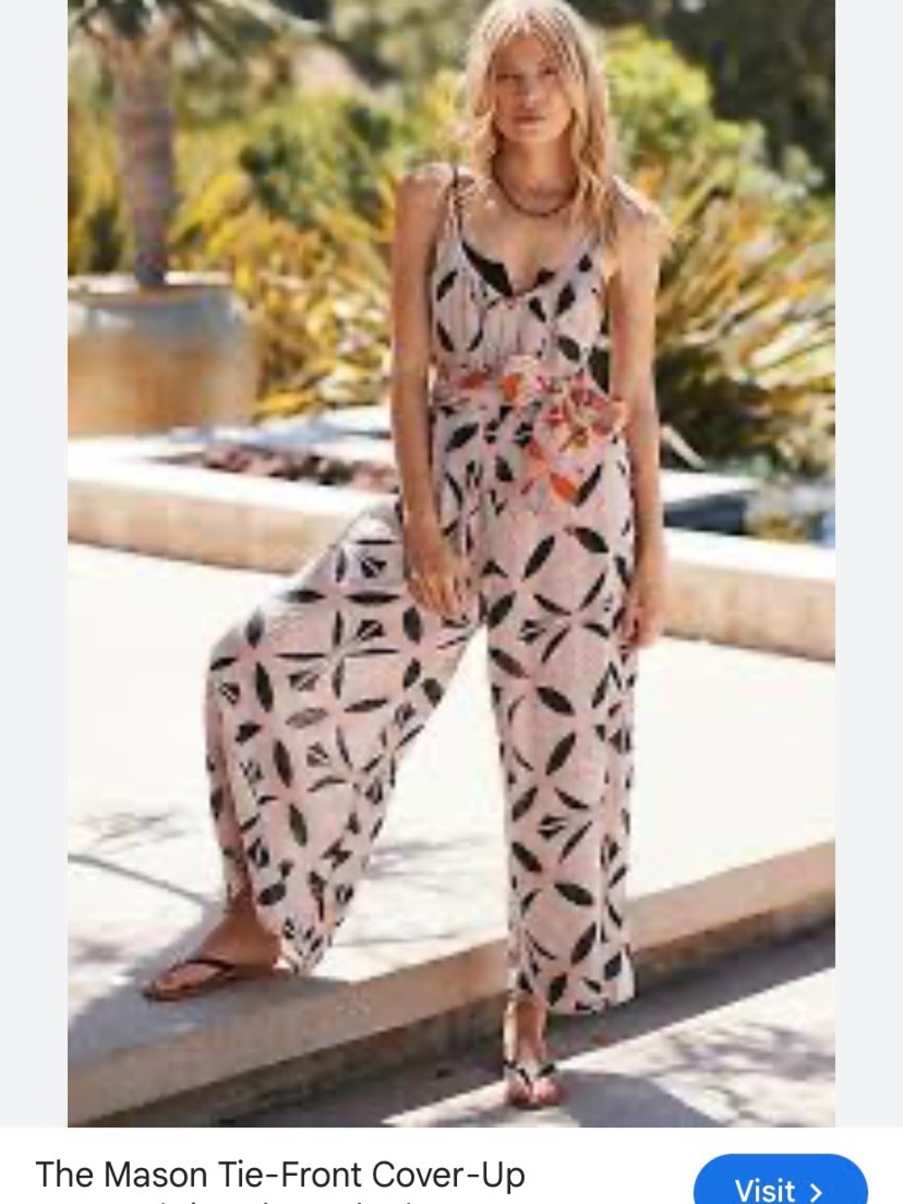 Anthropologie Blush & Black Geometric Tie-Front Jumpsuit